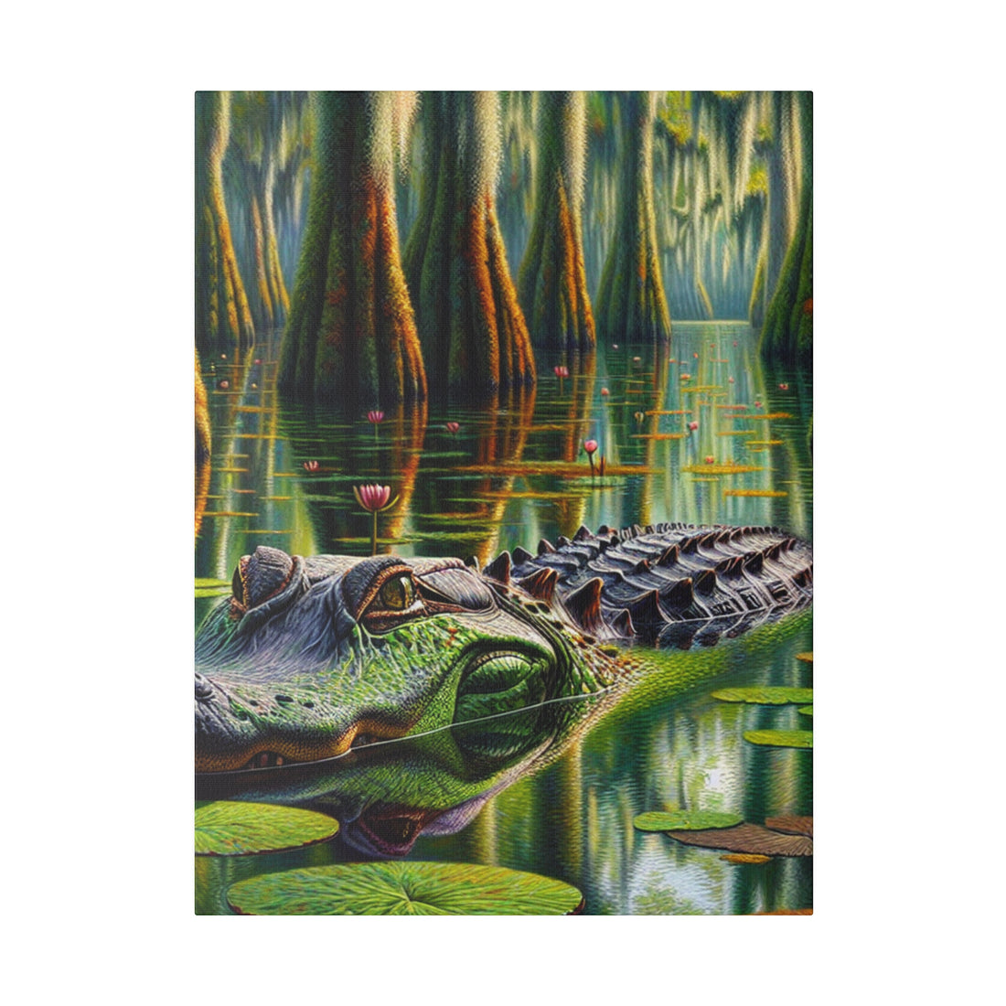 "Alligator Elegance: A Dazzling Canvas Wall Art Display"