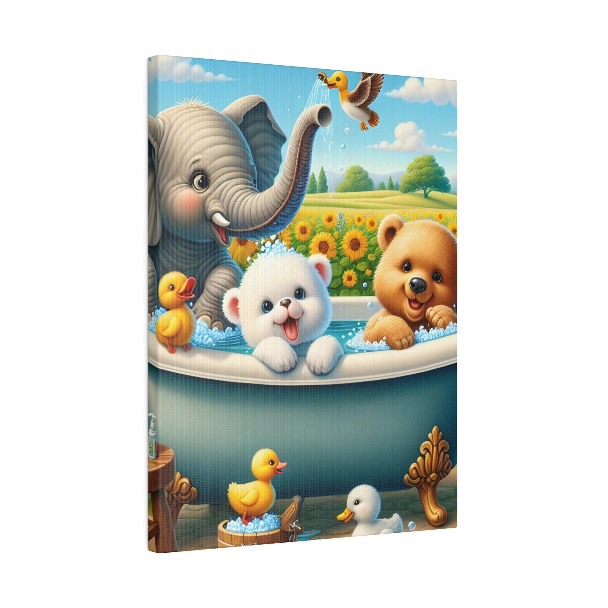 "Bubbles & Beasts: Animals in Bathtub Canvas Wall Art" - The Alice Gallery