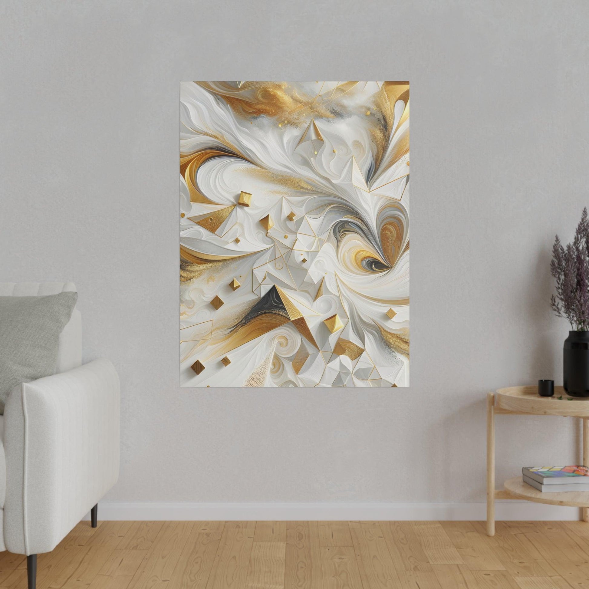 "Golden Whispers on White - Canvas Wall Art" - The Alice Gallery