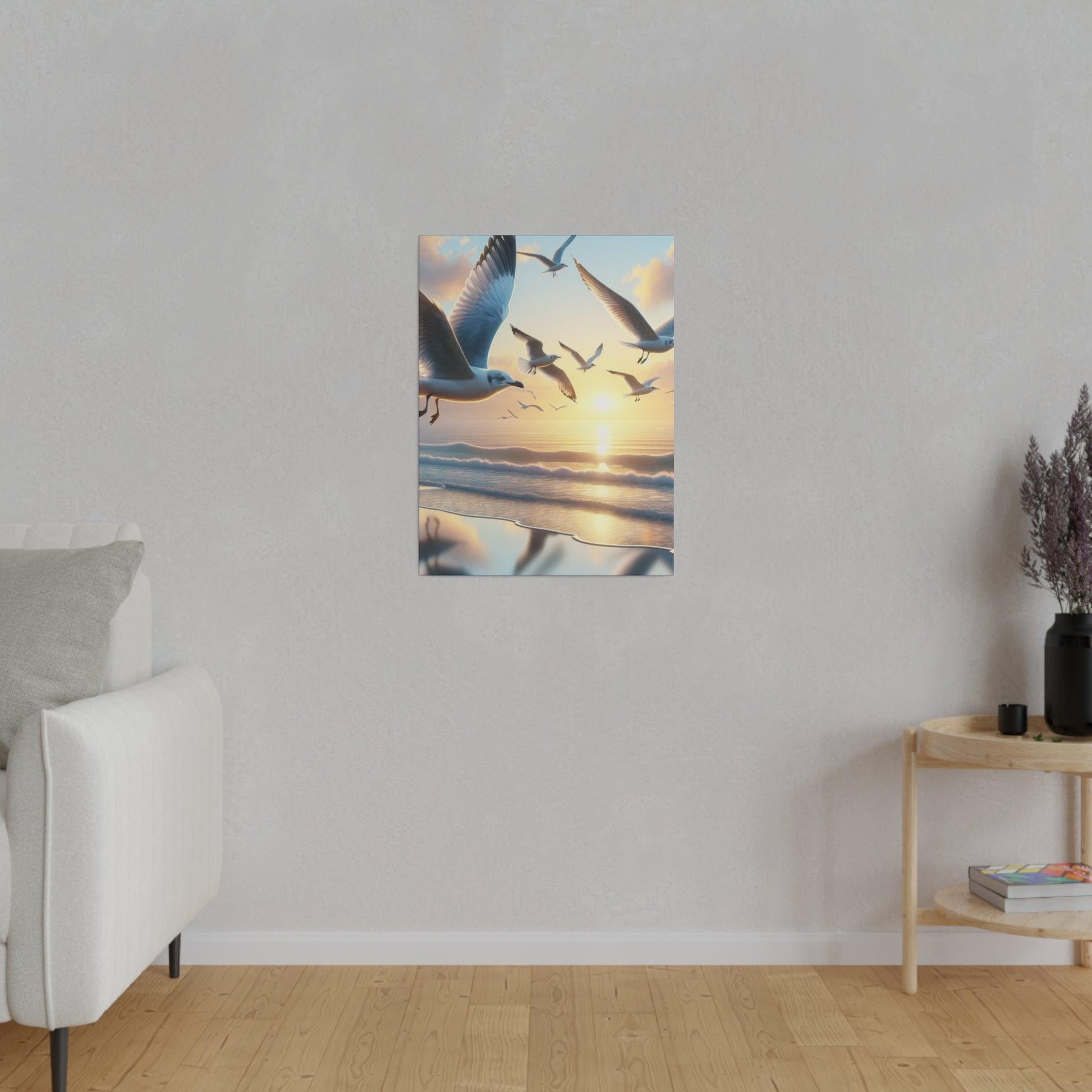 "Seagull Serenity: Waterfront Canvas Wall Art" - The Alice Gallery