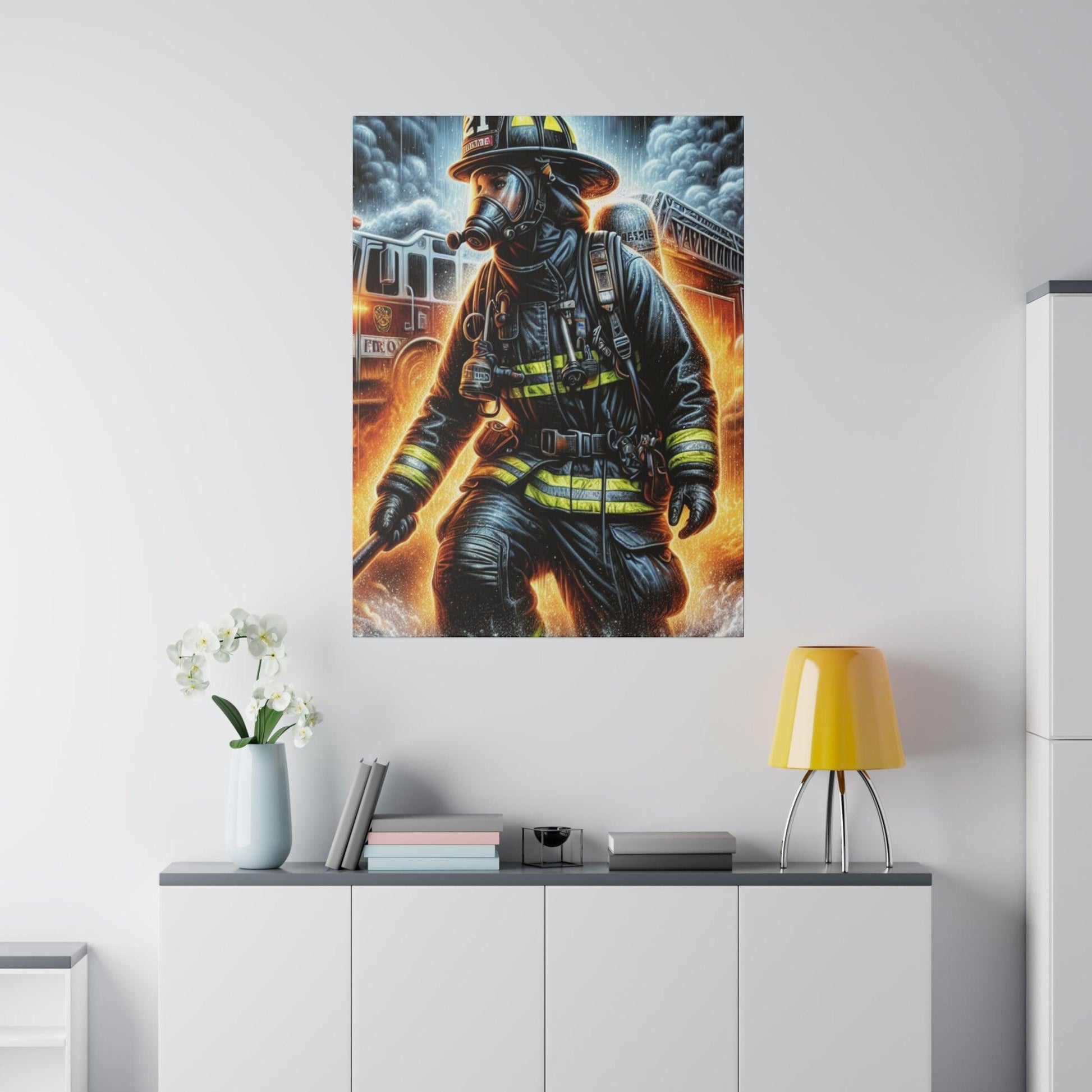 "Blaze Bravery: Firefighter’s Canvas Wall Art" - Canvas - The Alice Gallery