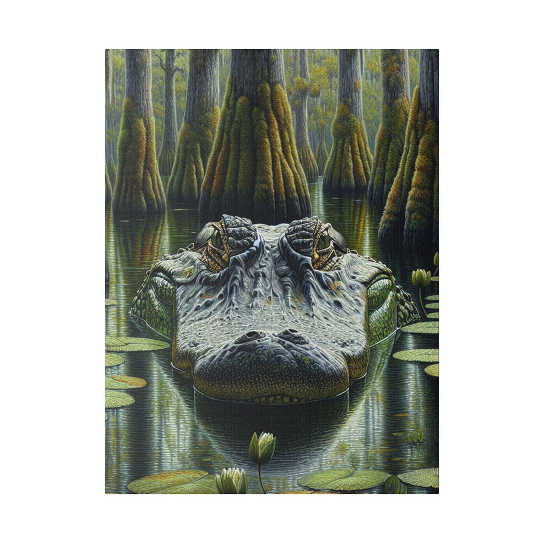 "Alligator Elegance: Exquisite Swamp Serenity Canvas Wall Art"