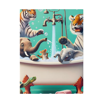 "Rinsed Wilderness: Animals in Bathtub Canvas Wall Art" - The Alice Gallery