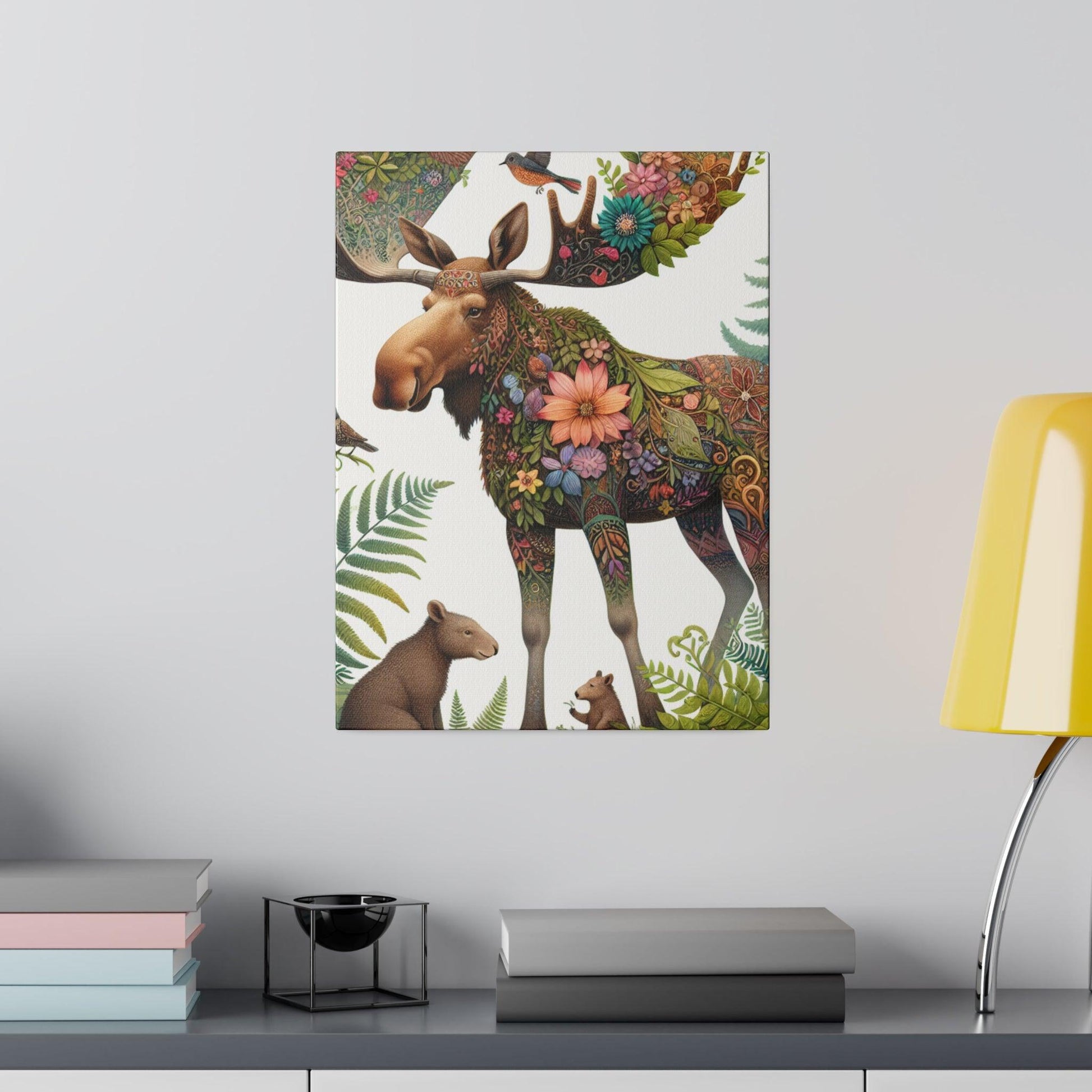 "Majestic Wilderness: Enigmatic Moose on Serene Landscape Canvas Art" - The Alice Gallery