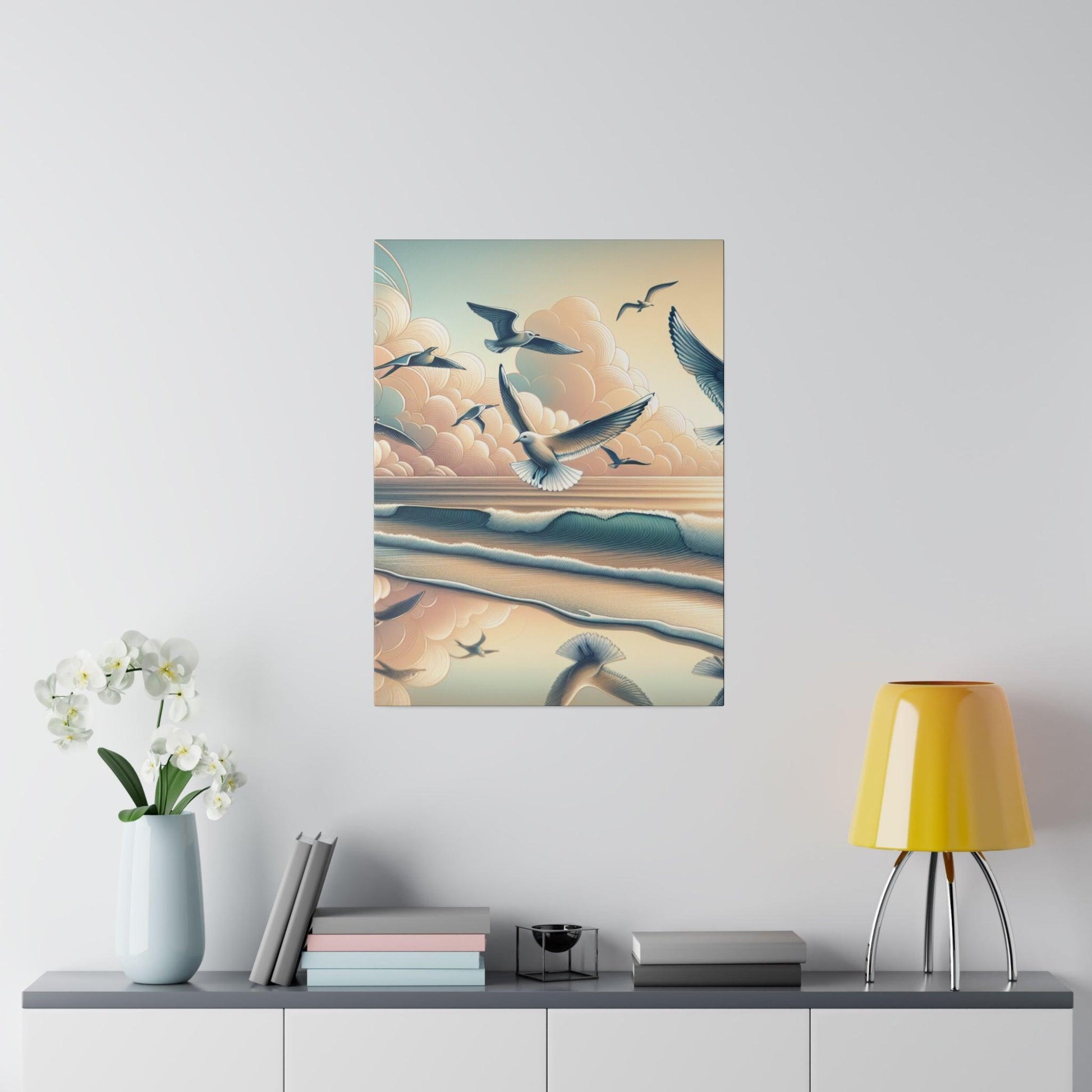 "Seagull Serenity: Abstract Canvas Wall Art" - The Alice Gallery
