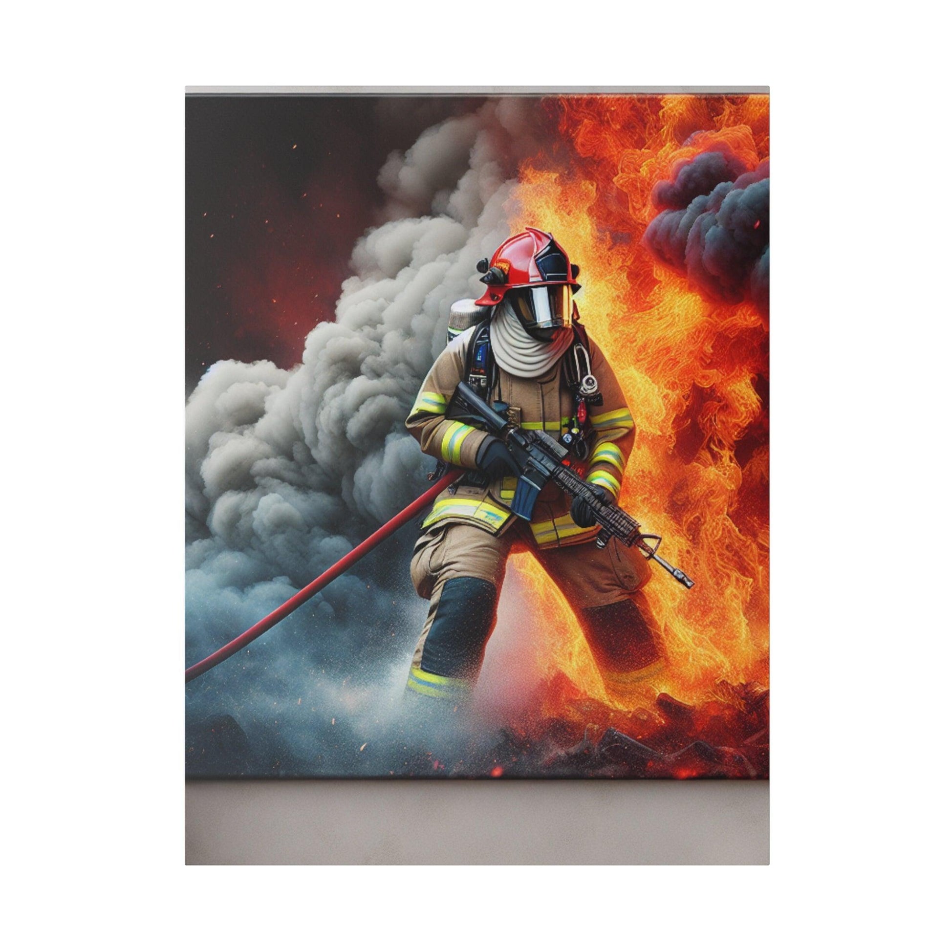 "Brave Embers: Firefighter Tribute Canvas Wall Art" - Canvas - The Alice Gallery