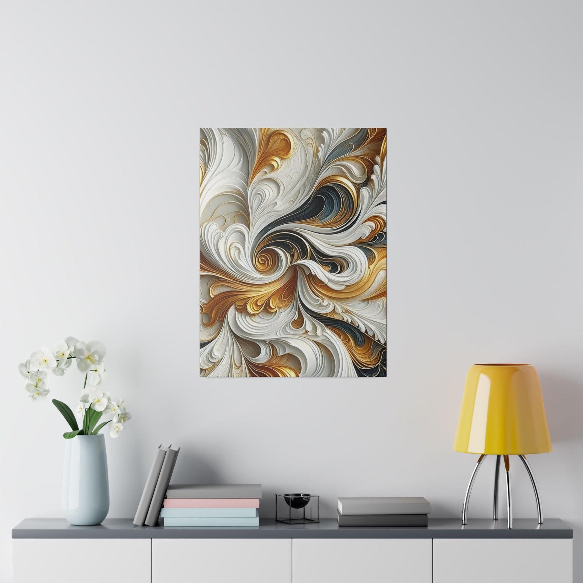 "Golden Whispers on White Extravaganza - Canvas Wall Art" - The Alice Gallery