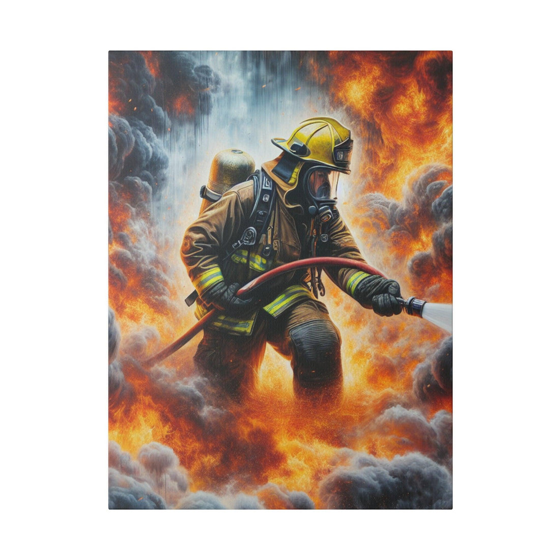"Blaze Bravery: Firefighter's Valor Canvas Wall Art" - Canvas - The Alice Gallery
