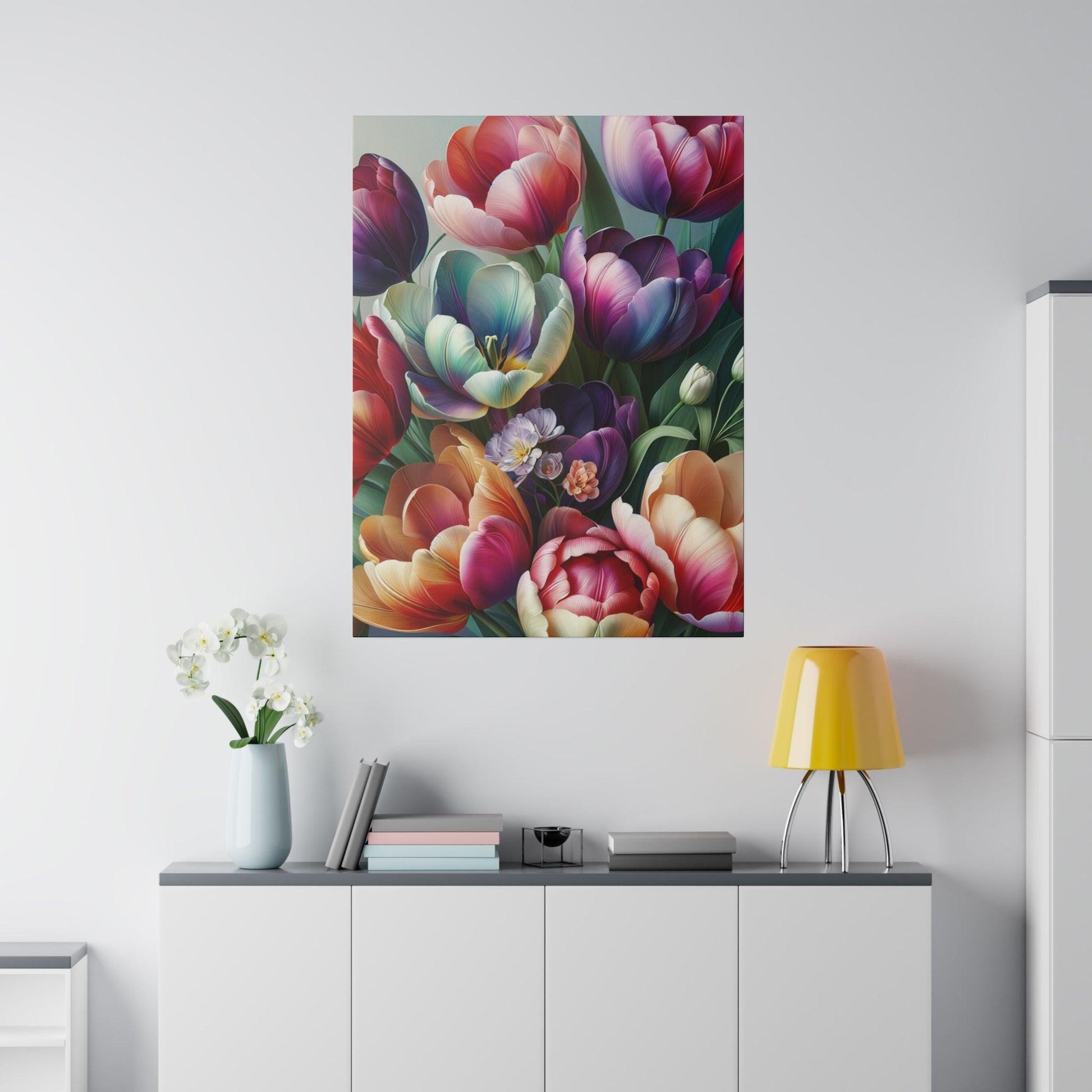 "Vibrant Solitude: A Tulip's Journey Canvas Wall Art" - The Alice Gallery