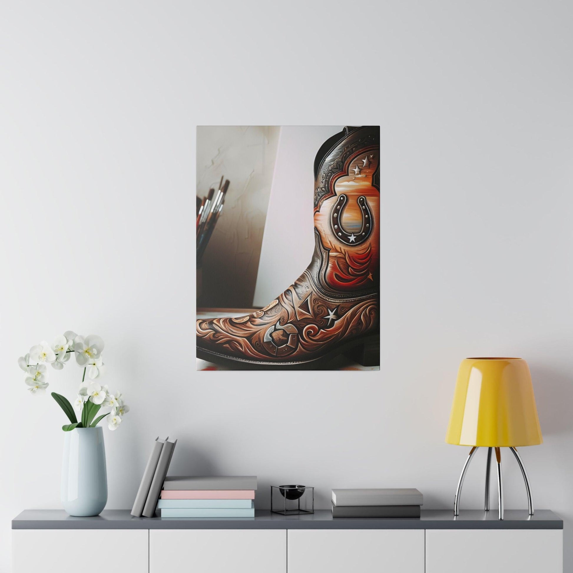 "Rider's Solace: A Cowboy Boots Canvas Wall Art Masterpiece" - The Alice Gallery