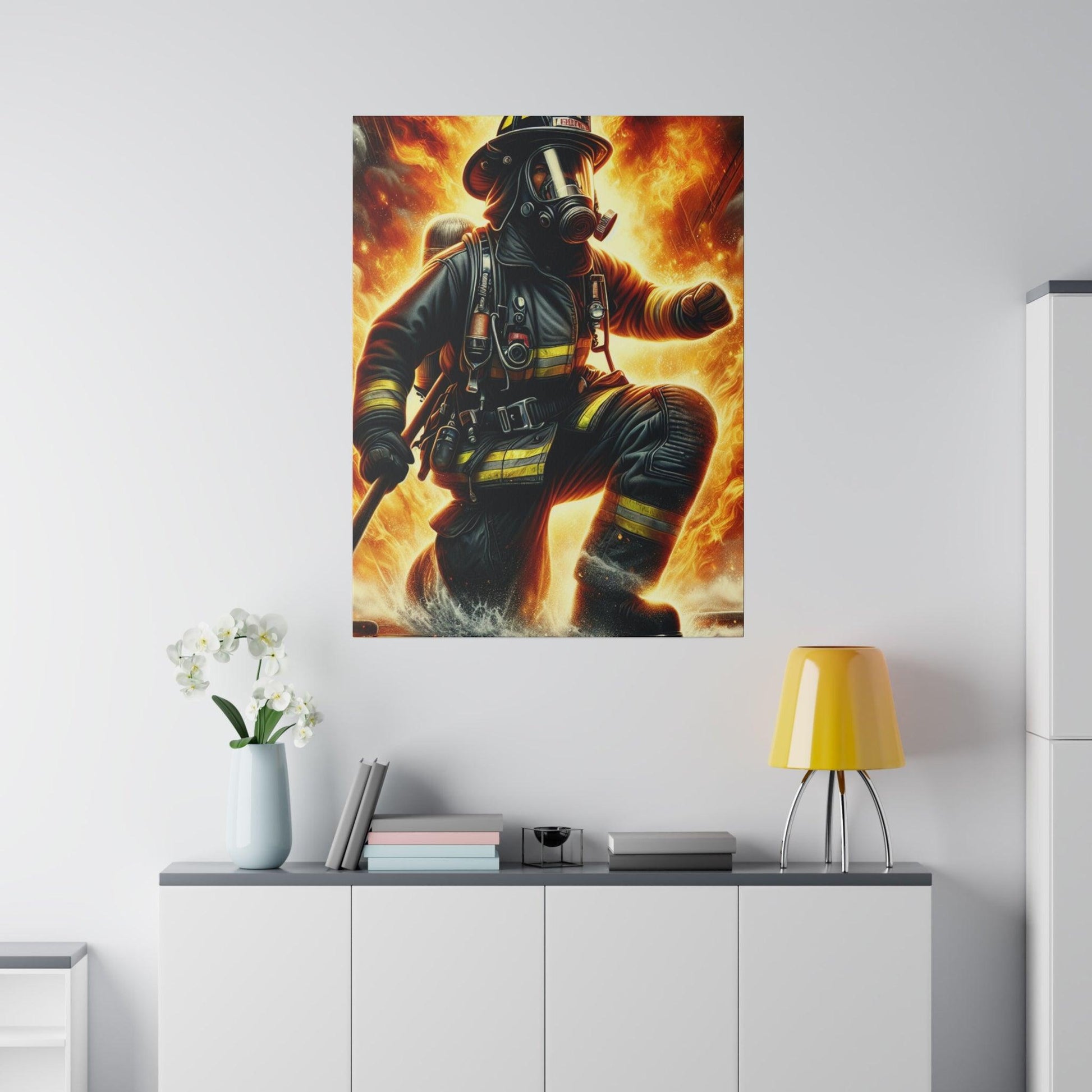 "Braveheart Blaze: Firefighter's Resilience Canvas Wall Art" - Canvas - The Alice Gallery