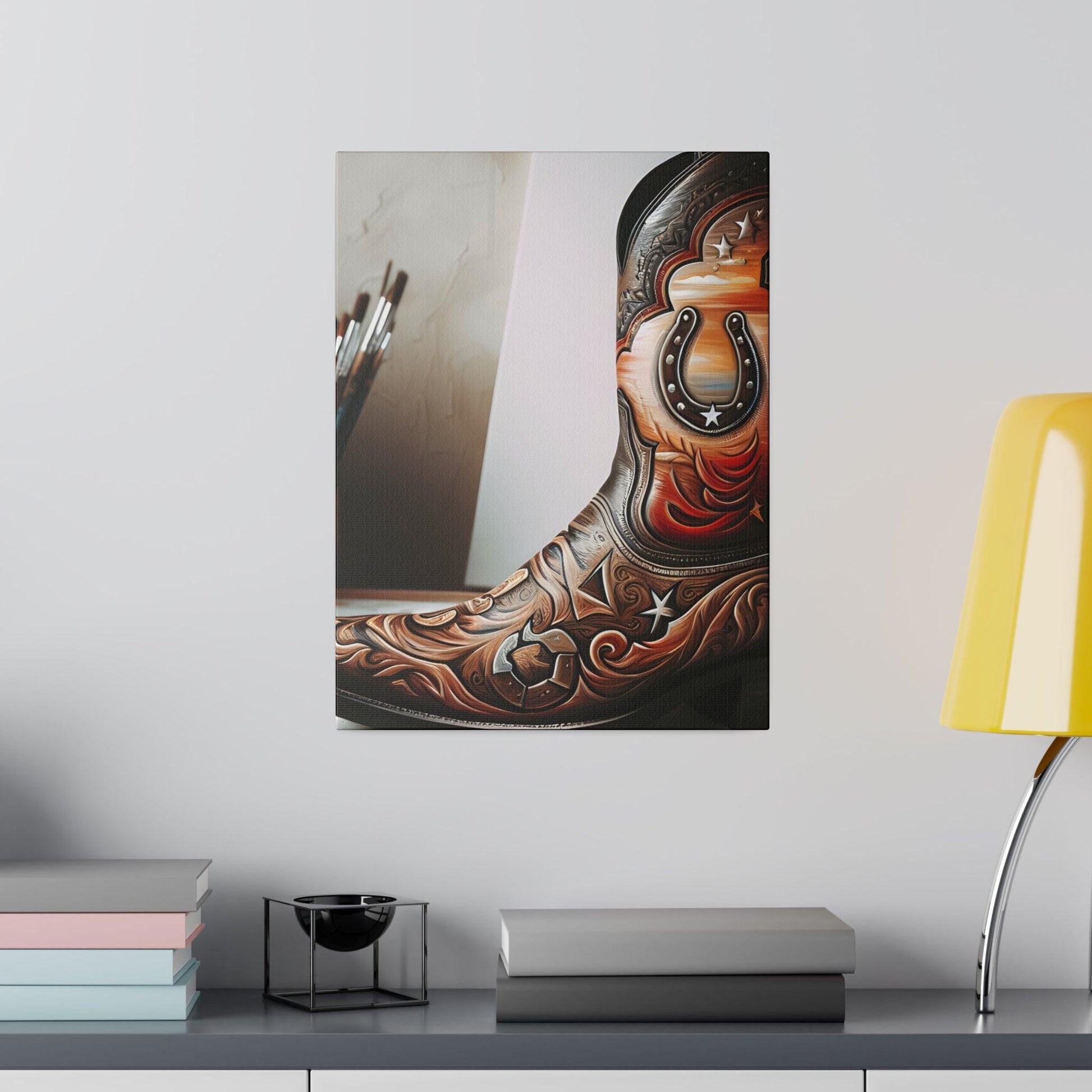 "Rider's Solace: A Cowboy Boots Canvas Wall Art Masterpiece" - The Alice Gallery