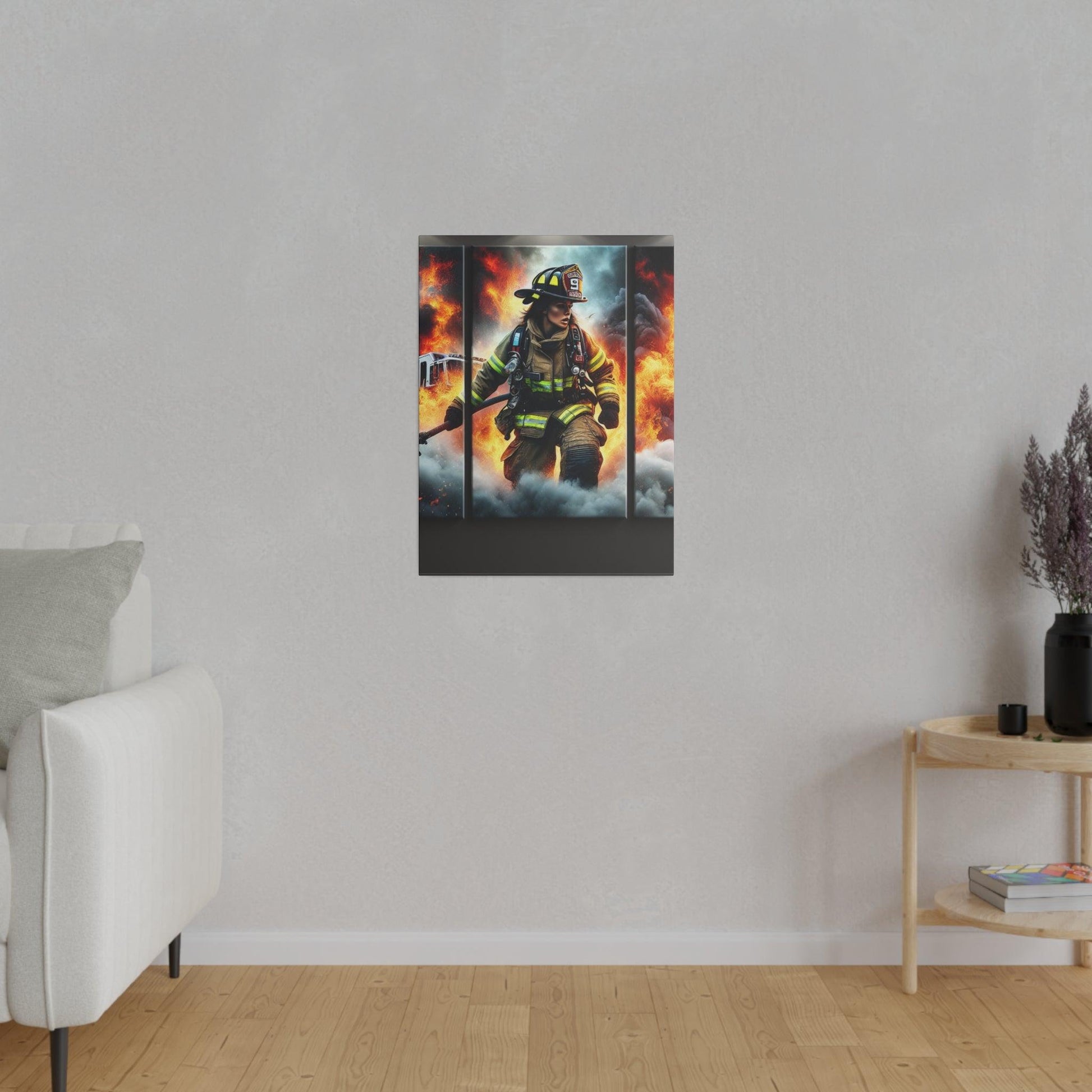 "Valiant Blaze: Firefighter's Spirit Canvas Wall Art" - Canvas - The Alice Gallery