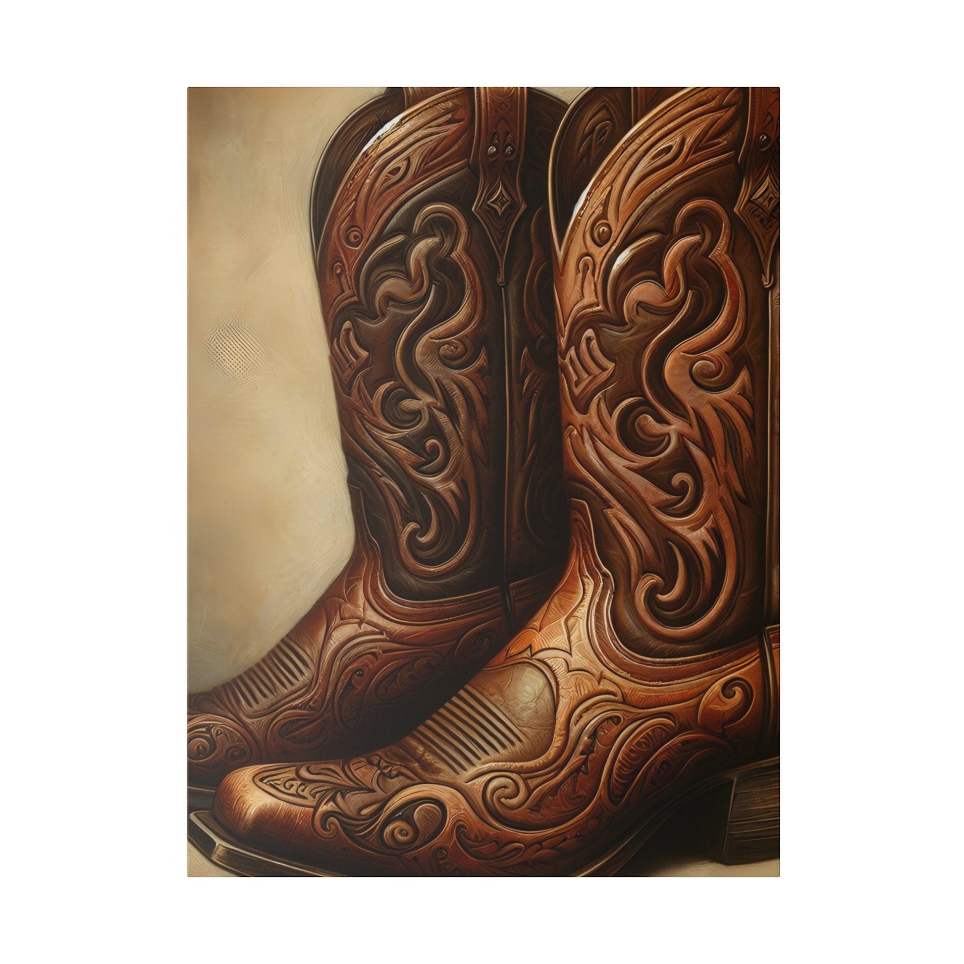 "Western Echoes: The Cowboy Boots Chronicles Canvas Wall Art" - The Alice Gallery