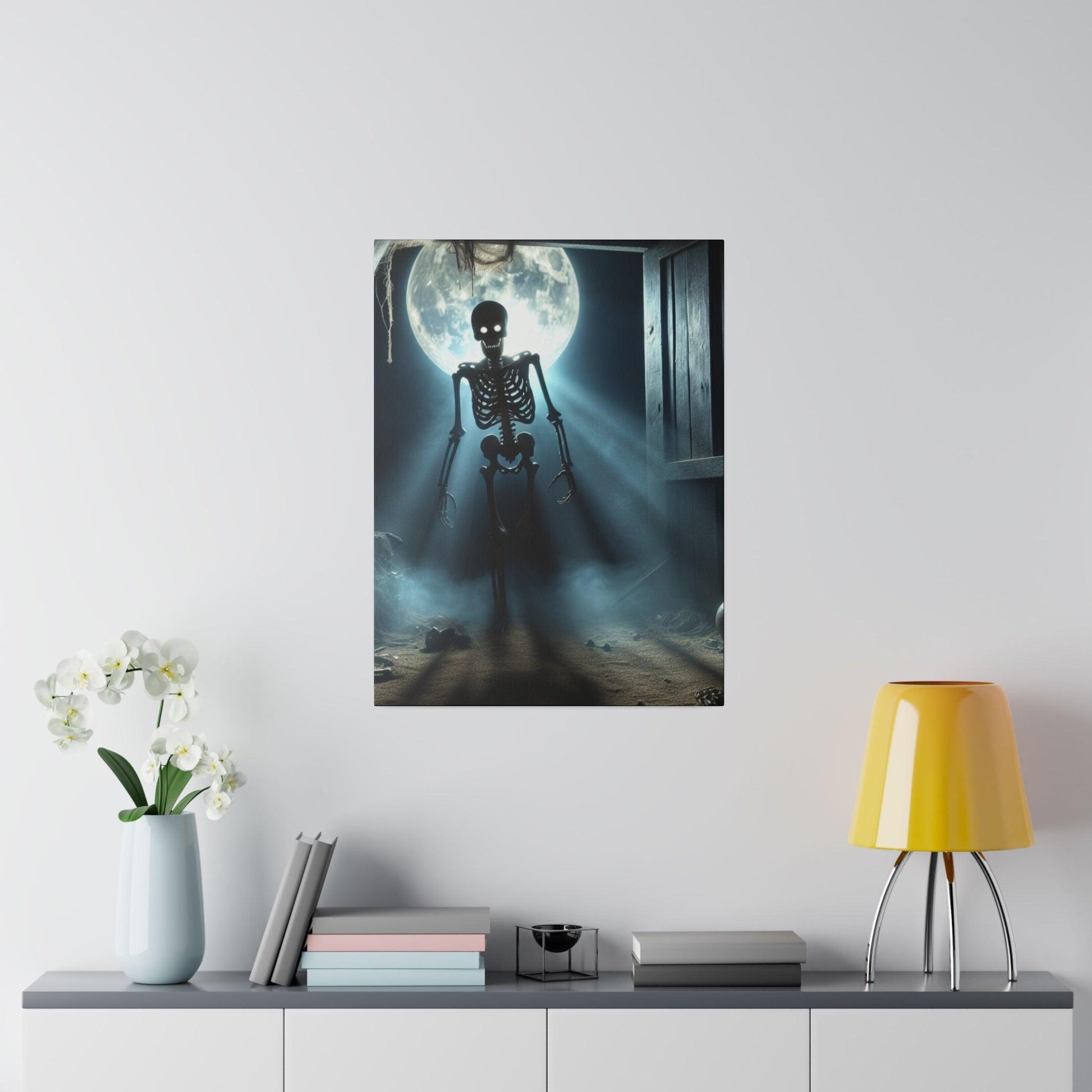 "Midnight Elegance: The Skeleton Muse Canvas Wall Art" - The Alice Gallery