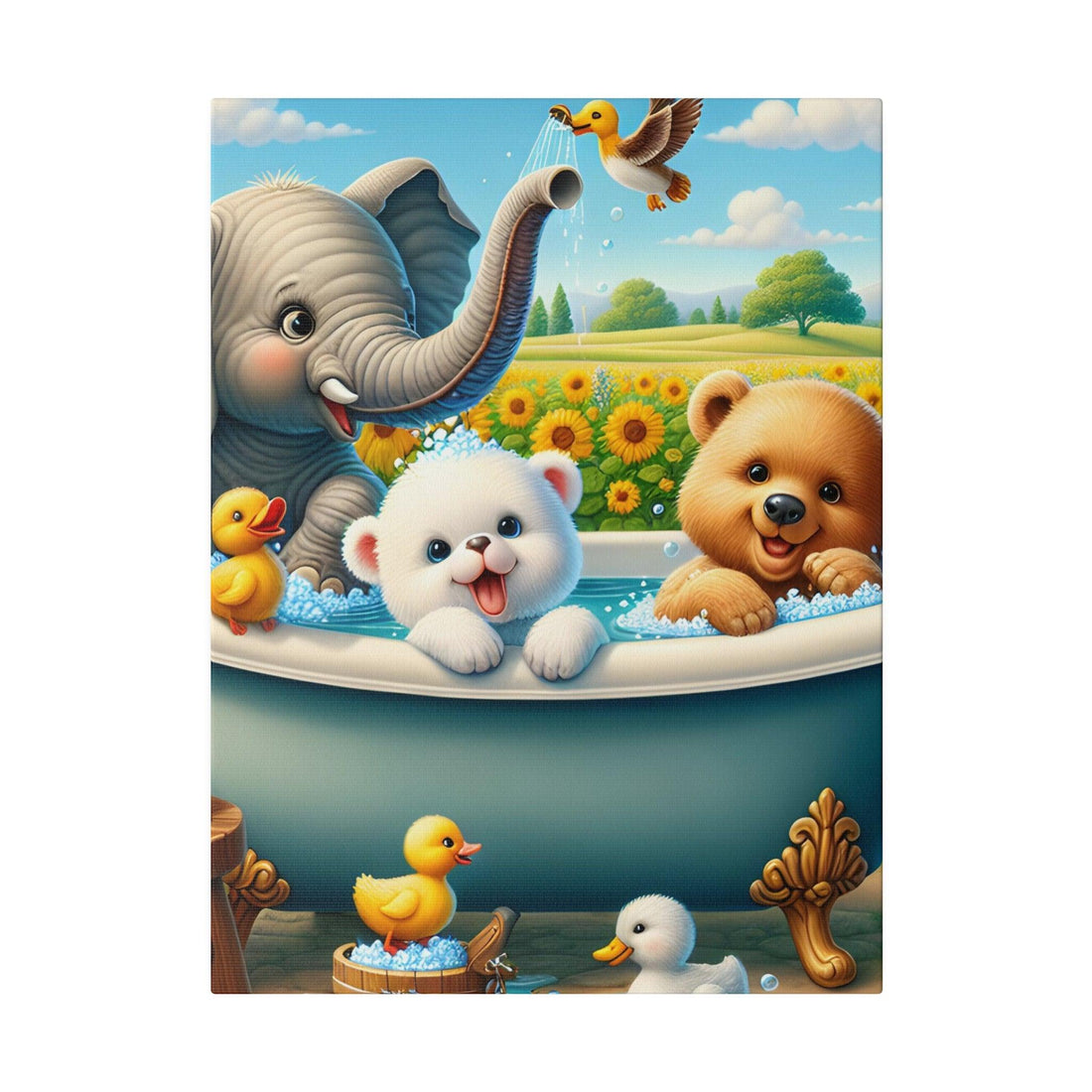 "Bubbles & Beasts: Animals in Bathtub Canvas Wall Art" - The Alice Gallery